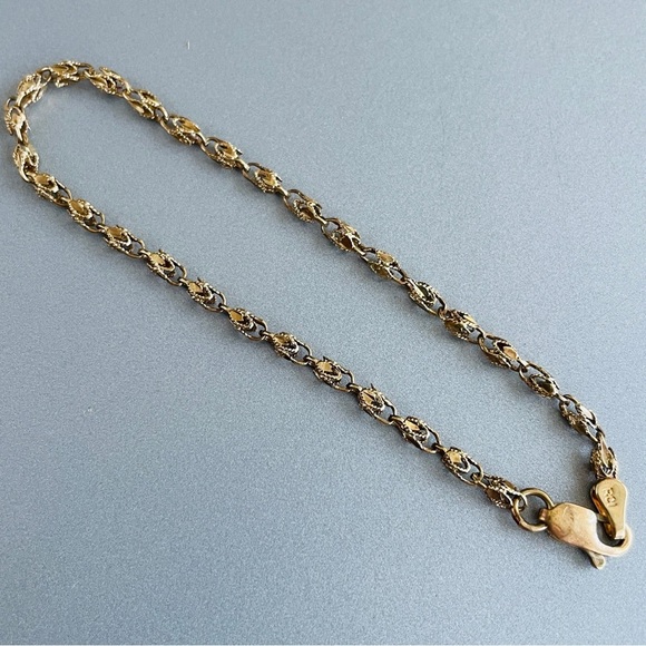 10K SOLID GOLD 3MM MARQUIS UNUSUAL LINK CHAIN BRACELET VINTAGE - Picture 2 of 6